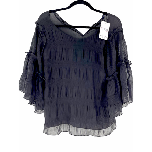 Nwt BLUHEAVEN BLACK RUFFLE GAUZE TOP - Picture 5 of 7